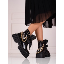 Bottines laquées pour femme avec ornements Shelovet noir 2