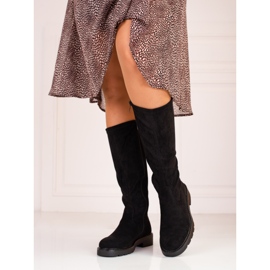 Bottes femme en daim noir Shelovet le noir 1