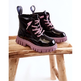 PA1 Bottines Heidi Warm Laquées Noires et Violettes 2