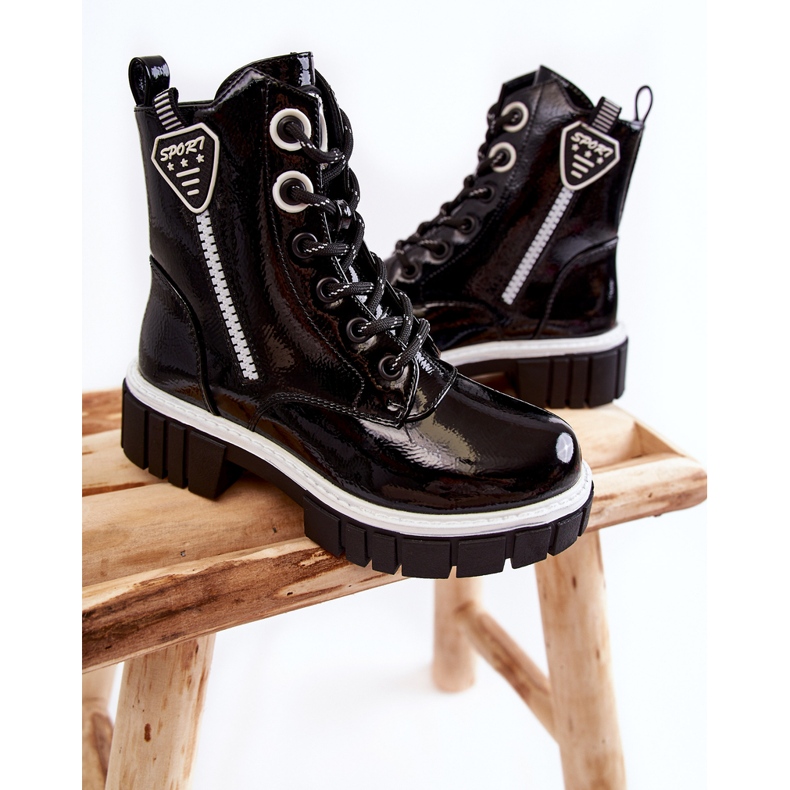 S.Barski Bottes Chaudes Noires Laquées Avec Fermeture Éclair Marcella 2