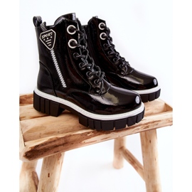S.Barski Bottes Chaudes Noires Laquées Avec Fermeture Éclair Marcella 1
