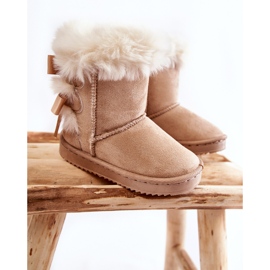 Bottes chaudes pour enfants avec nœuds Bottes de neige funky beige clair 1