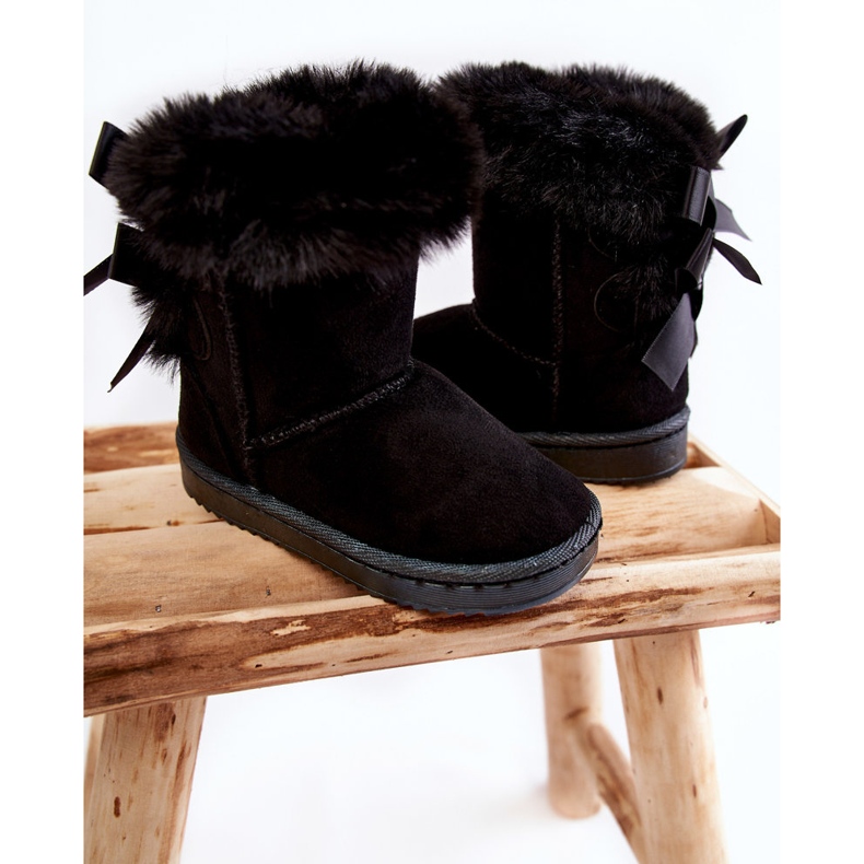 Bottes chaudes noires pour enfants avec nœuds Bottes de neige noires funky 2