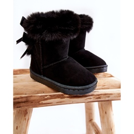 Bottes chaudes noires pour enfants avec nœuds Bottes de neige noires funky 1