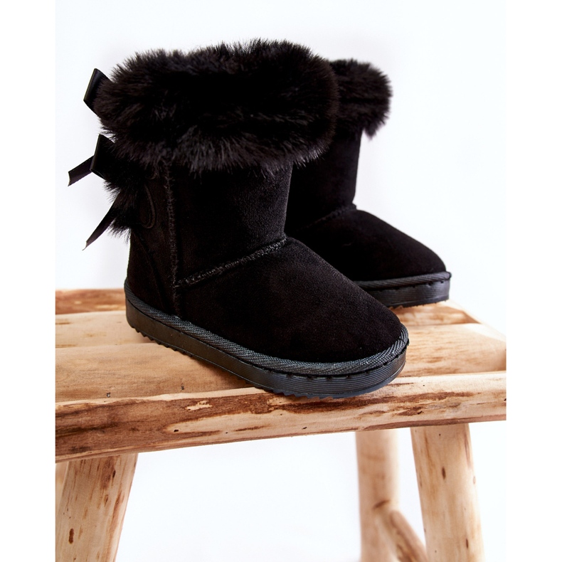 Bottes chaudes noires pour enfants avec nœuds Bottes de neige noires funky 1