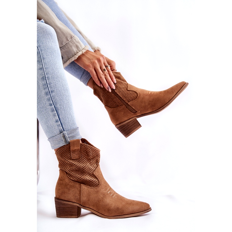 FB1 Santiags Daim Ajourées Avec Surpiqûres Camel Elvire B-829 brun 4