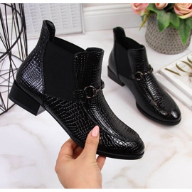 Bottines en cuir verni noir filippo peau de serpent le noir 2 Bottines en cuir verni noir filippo peau de serpent le noir 2