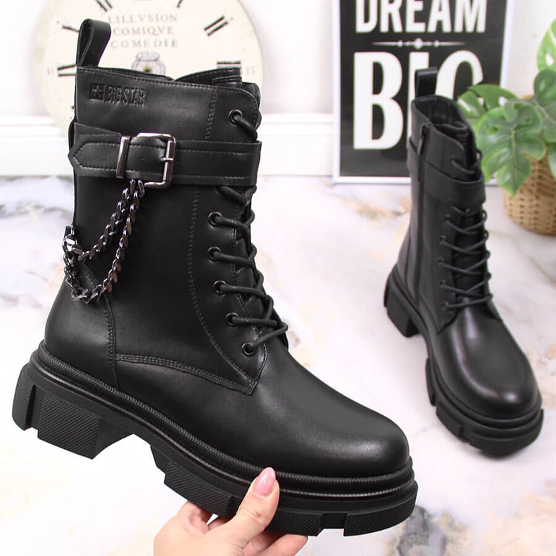 Sacs en cuir noir pour femme avec une chaîne, noir chauffé Big Star KK274486 1