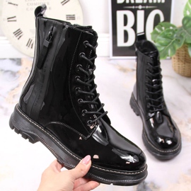 Bottes pour femmes en cuir verni noir avec isolation Big Star noire KK274489 1