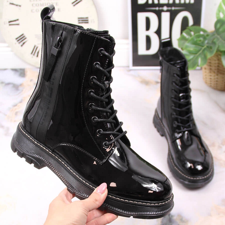 Bottes pour femmes en cuir verni noir avec isolation Big Star noire KK274489 1