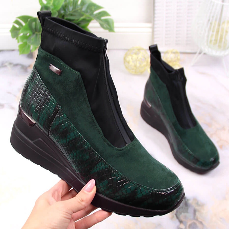 Bottes pour femmes sur un talon compensé crochet vert Jezzi 1