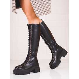 Bottes Shelovet hautes à lacets pour femmes le noir 2