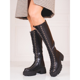 Bottes Shelovet hautes à lacets pour femmes noir 1