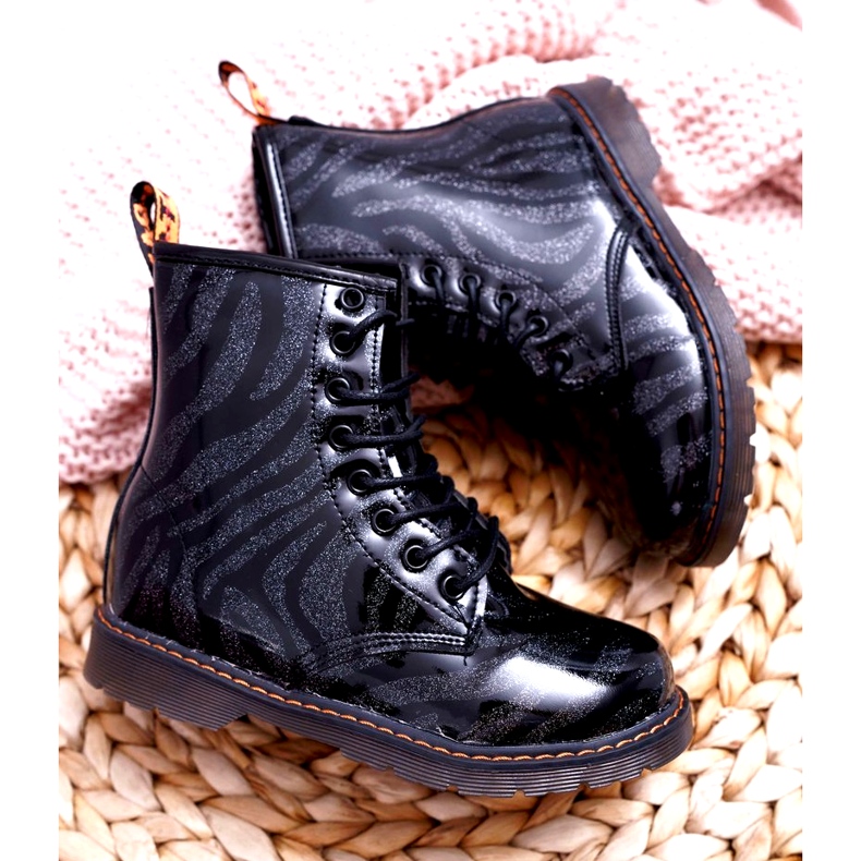 PA1 Boots Enfant Laquées avec une fermeture éclair Noir Omua 3