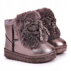 Bottes De Neige Pour Enfants Avec Fourrure Gris Foncé Aurora 20228-1B / 2B 3