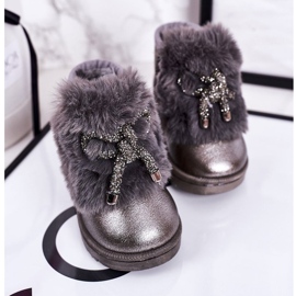Bottes De Neige Pour Enfants Avec Fourrure Gris Foncé Aurora 20228-1B / 2B 2