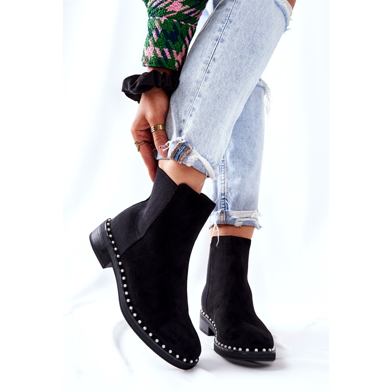 PG1 Bottines Daim Bottines Chelsea Avec Perles Noir Jilanna 8335 BLK 3