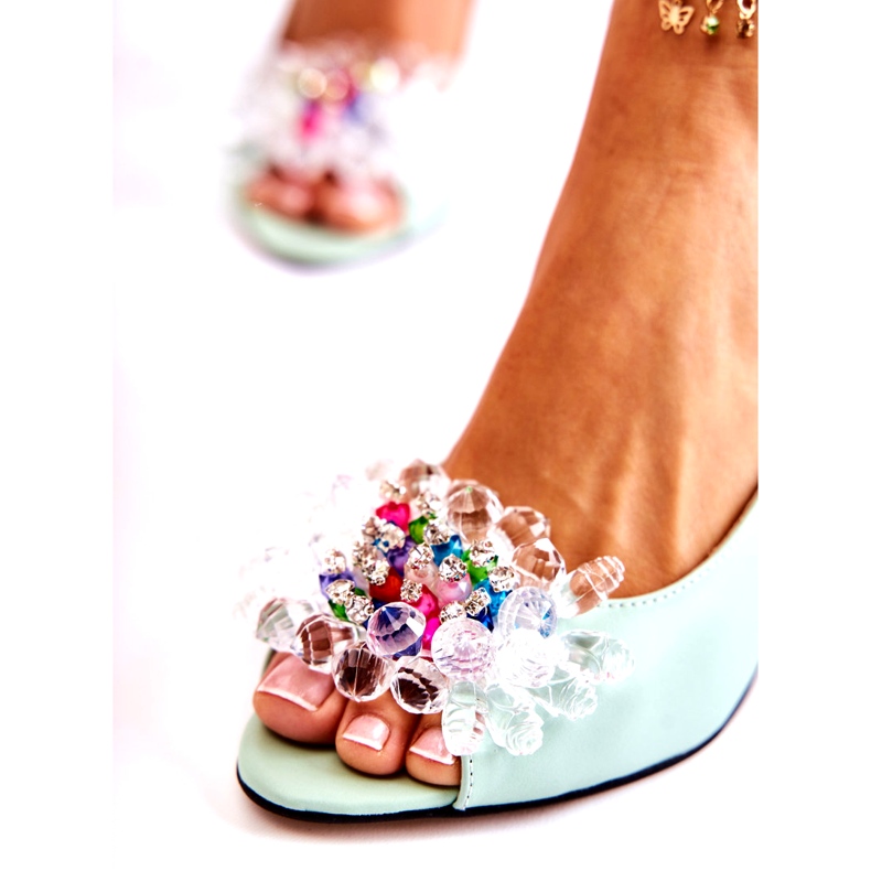 Escarpins en cuir à la mode avec décoration verte Meriss 1450-0 4