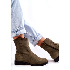 S.Barski Bottes Femme Talon Plat Daim Vert Fiorenz HY66-66 2