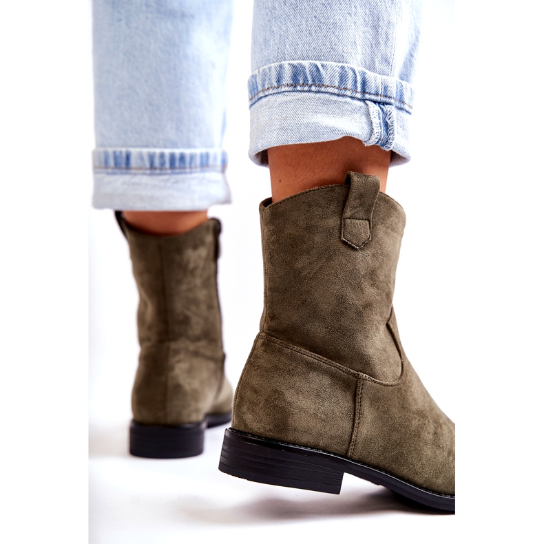 S.Barski Bottes Femme Talon Plat Daim Vert Fiorenz HY66-66 1