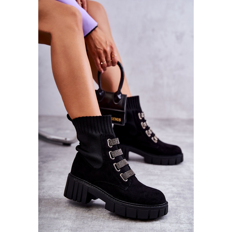 Seastar Bottines chaussettes à enfiler en daim noir avec strass le noir 4