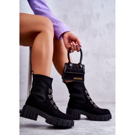 Seastar Bottines chaussettes à enfiler en daim noir avec strass 2