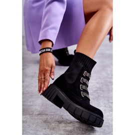 Seastar Bottines chaussettes à enfiler en daim noir avec strass 3