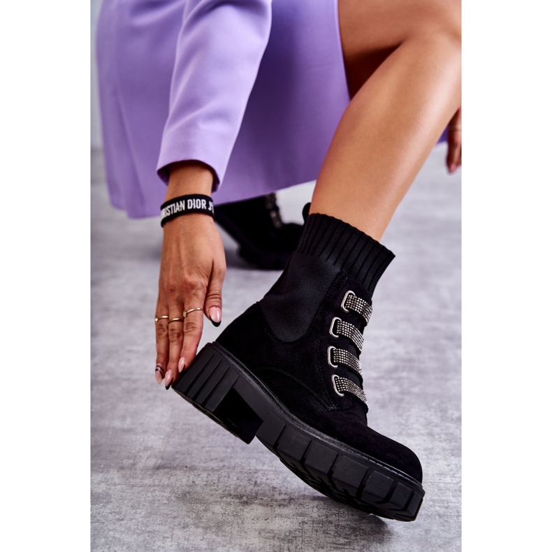 Seastar Bottines chaussettes à enfiler en daim noir avec strass le noir 3