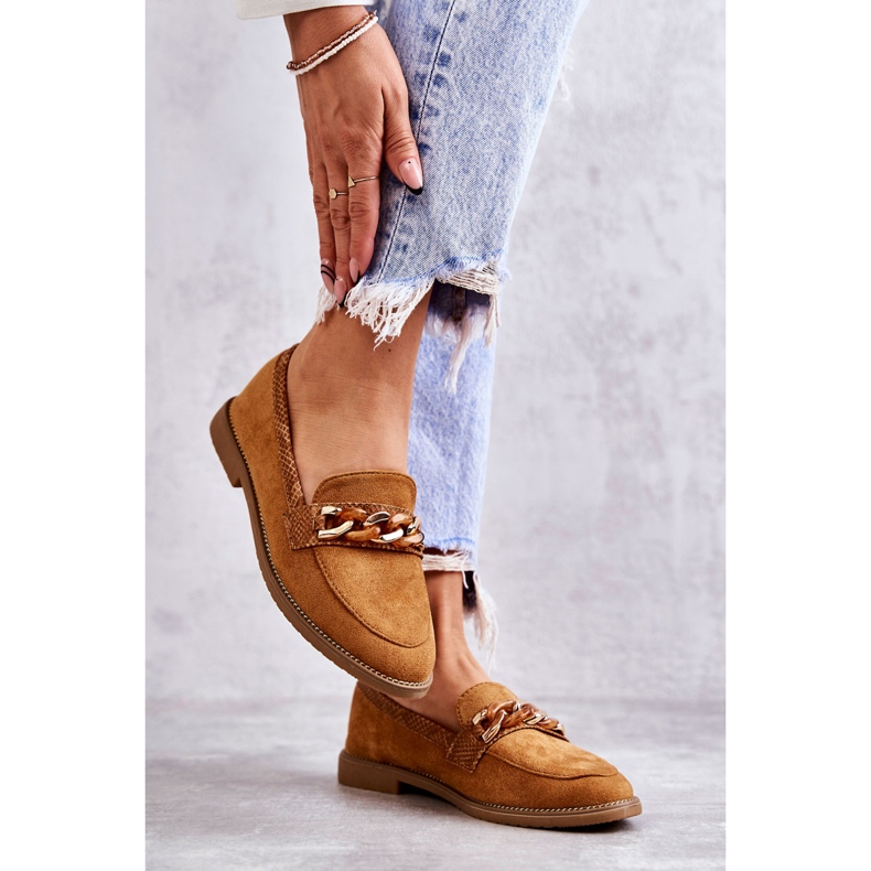 FB2 Mocassins Femme En Daim Avec Chaîne Camel Nolie brun 2