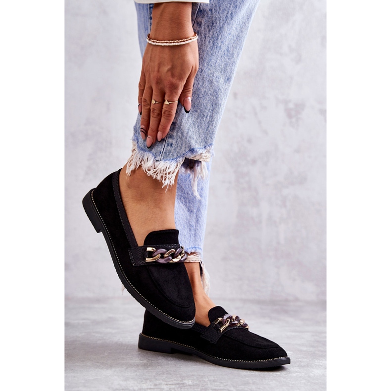 FB2 Mocassins en daim avec chaîne pour femmes Noir Nollies 3