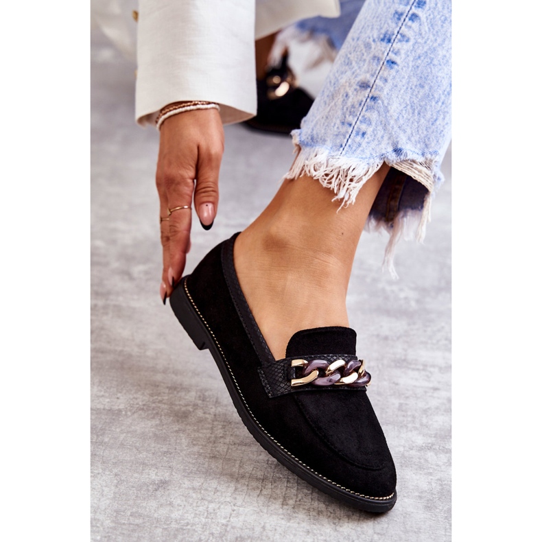FB2 Mocassins en daim avec chaîne pour femmes Noir Nollies le noir 4