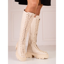 Bottines Shelovet beiges hautes à lacets pour femmes 1