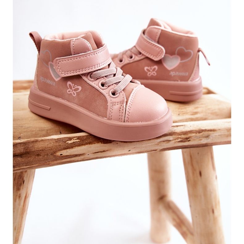 PA1 Baskets Montantes Enfant Avec Velcro Rose Cheezi 2