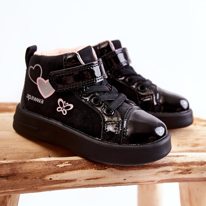 PA1 Baskets Montantes Enfant Avec Velcro Noir Cheezi 1