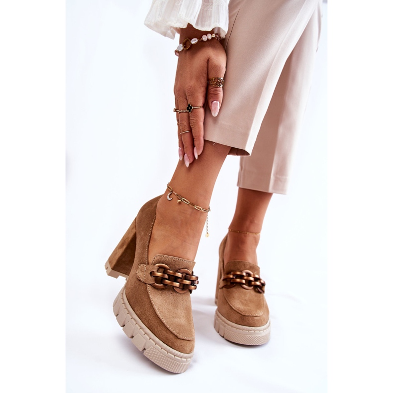 Escarpins En Cuir Sur La Plateforme Et Une Barre Lewski Shoes 3197 Beige brun 1