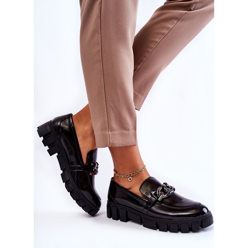 Sergio Leone Mocassins Laqués Sur La Plateforme Inger Noire le noir 2