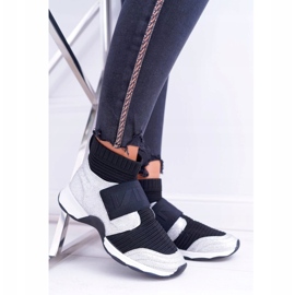 Chaussures de sport pour femme Lu Boo avec chaussette Silver Glitter Phantom HT9022 noir argent 2