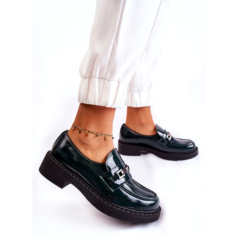 Lemar Des chaussures en cuir pour femmes verni avec une décoration en argent vert 4