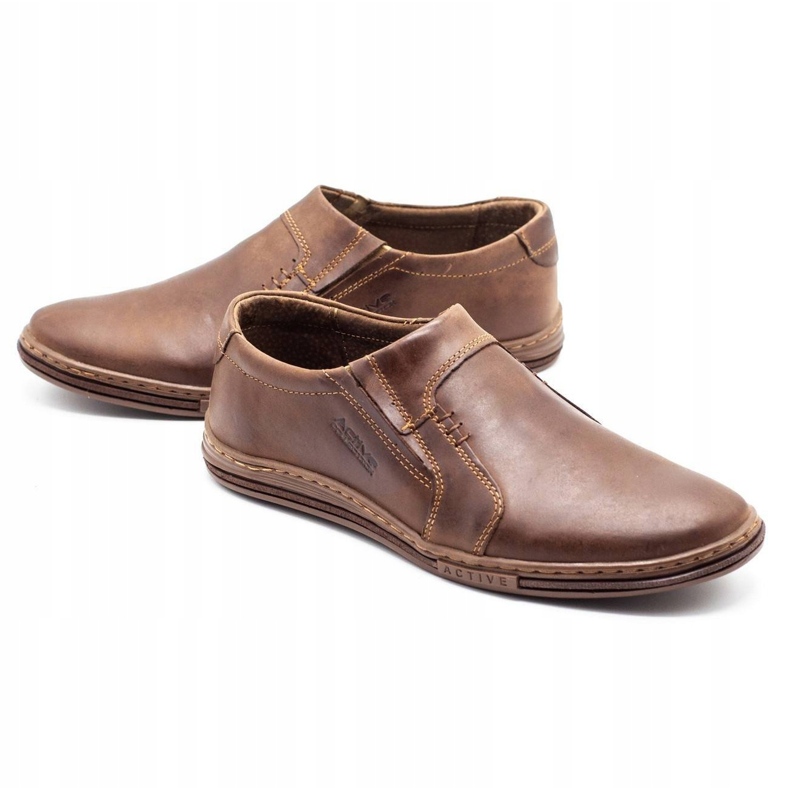 Polbut Mocassins pour hommes en cuir 334 marron brun 2