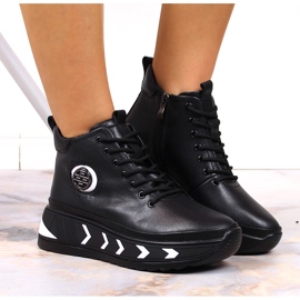 Bottes pour femmes en cuir noir Filippo sur un talon compensé le noir 2
