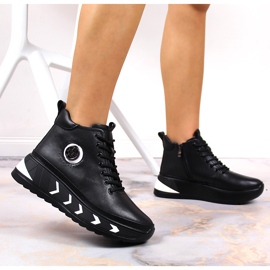 Bottes pour femmes en cuir noir Filippo sur un talon compensé le noir 3
