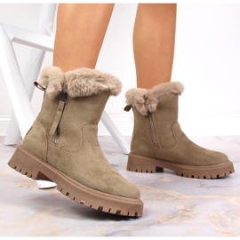Bottines pour femmes en daim Vinceza avec fourrure beige 2