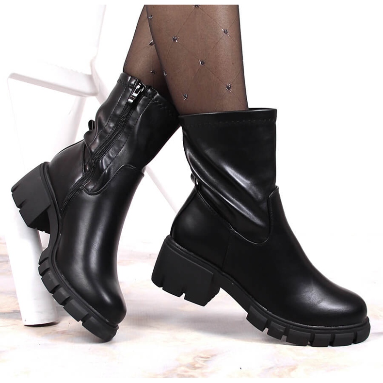 Jezzi Bottines Chelsea noires à talon haut et plateforme 1