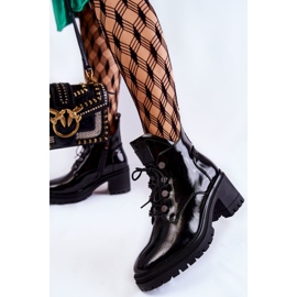 Vinceza Bottines Laquées Chaudes à Lacets Noir Ragnhild le noir 2
