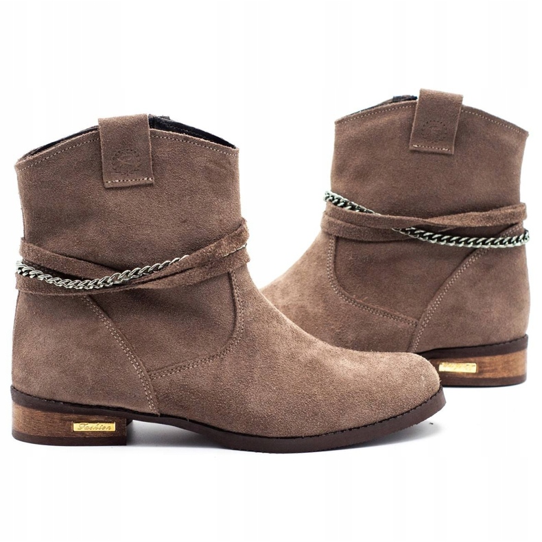 Olivier Bottines isolées femme avec une chaîne Luna beige brun 2