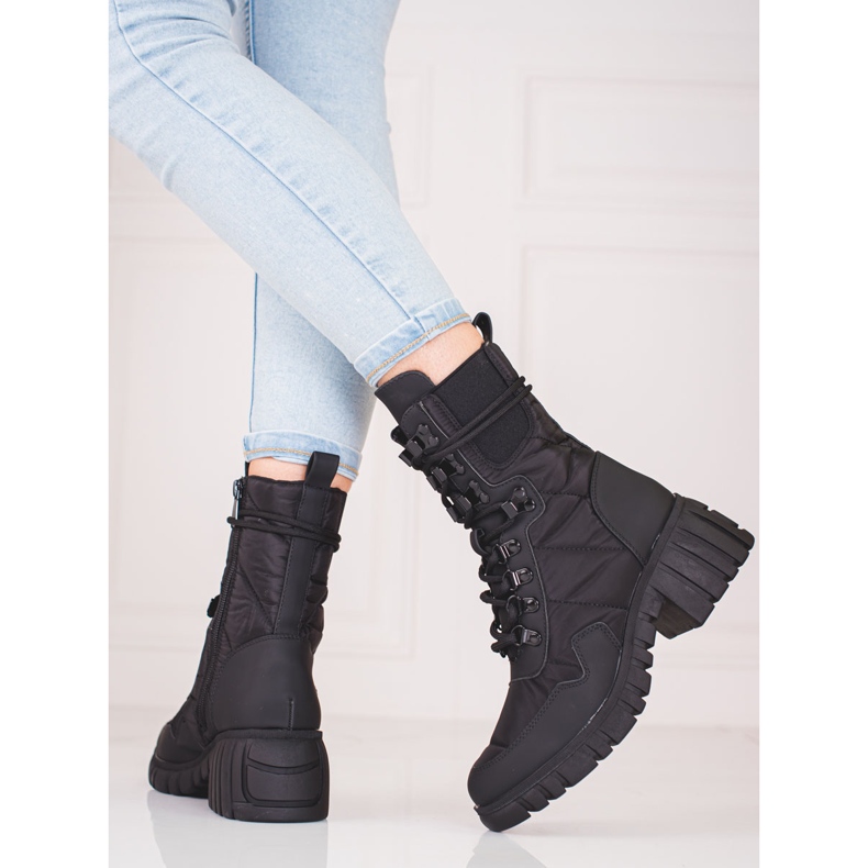 Bottes à lacets pour femmes sur la plateforme Shelovet noir 1