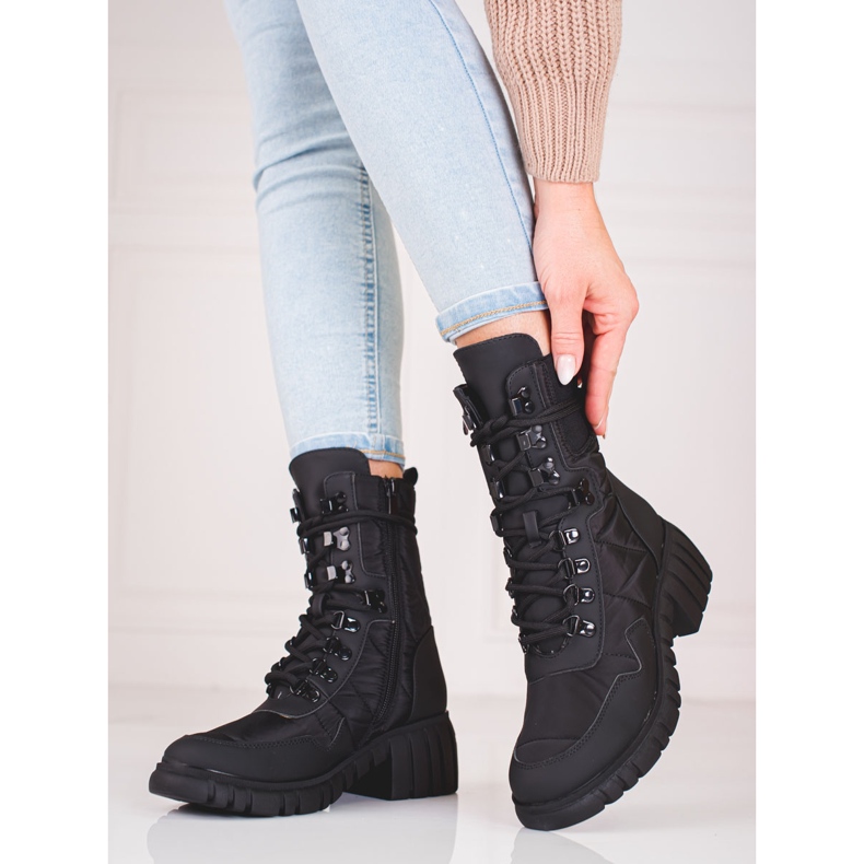 Bottes à lacets pour femmes sur la plateforme Shelovet noir 2