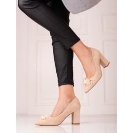 SHELOVET Escarpins femme en daim avec ornements beige 1