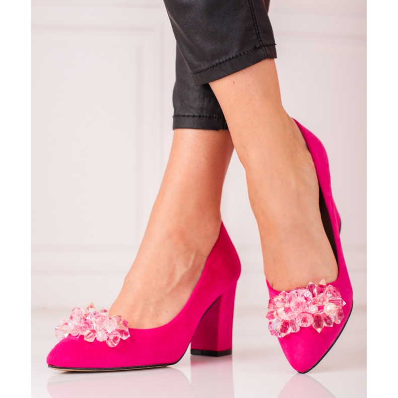 SHELOVET Escarpins femme en daim avec ornements rose 2