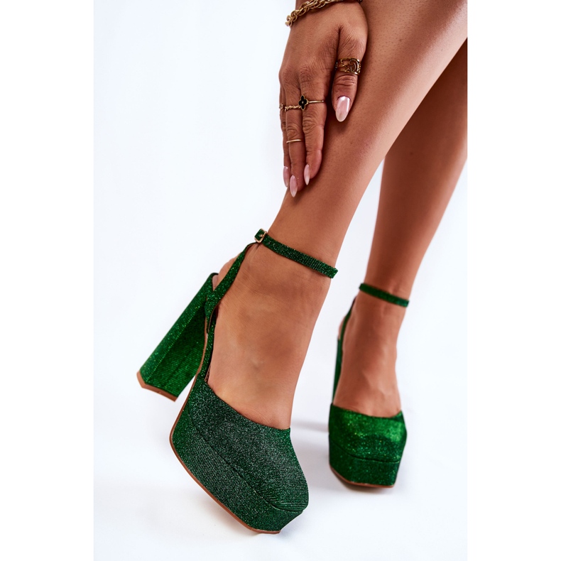 Sandales pour Femme Paillettes Sur un Talon Vert Rosel 1